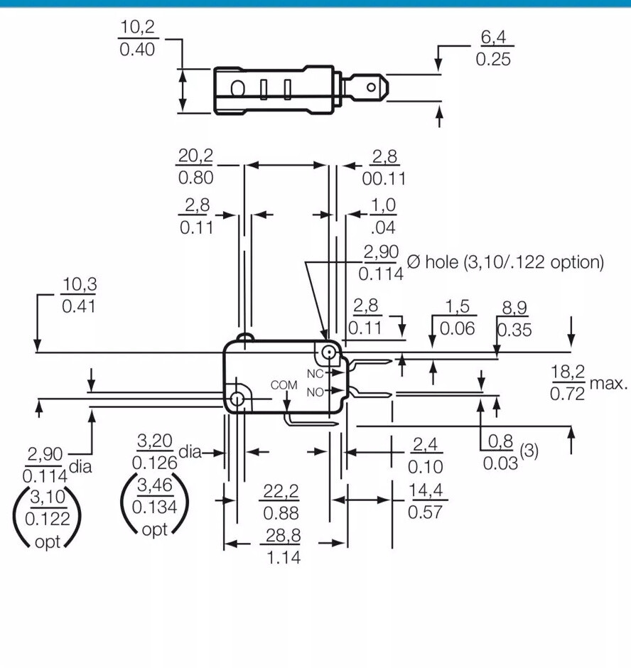 Honeywell V7-2B29E9-048 Miniature Basic Switch 11 A @ 277V, 1 NO Contact.