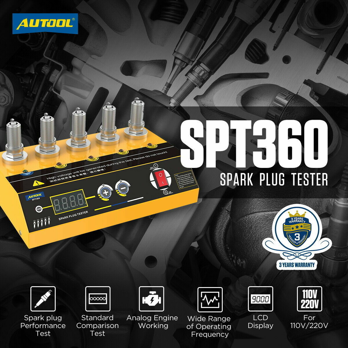 AUTOOL 5 Holes Car Spark Plug Tester Analyzer Digital Ignition Testers Tool 110V