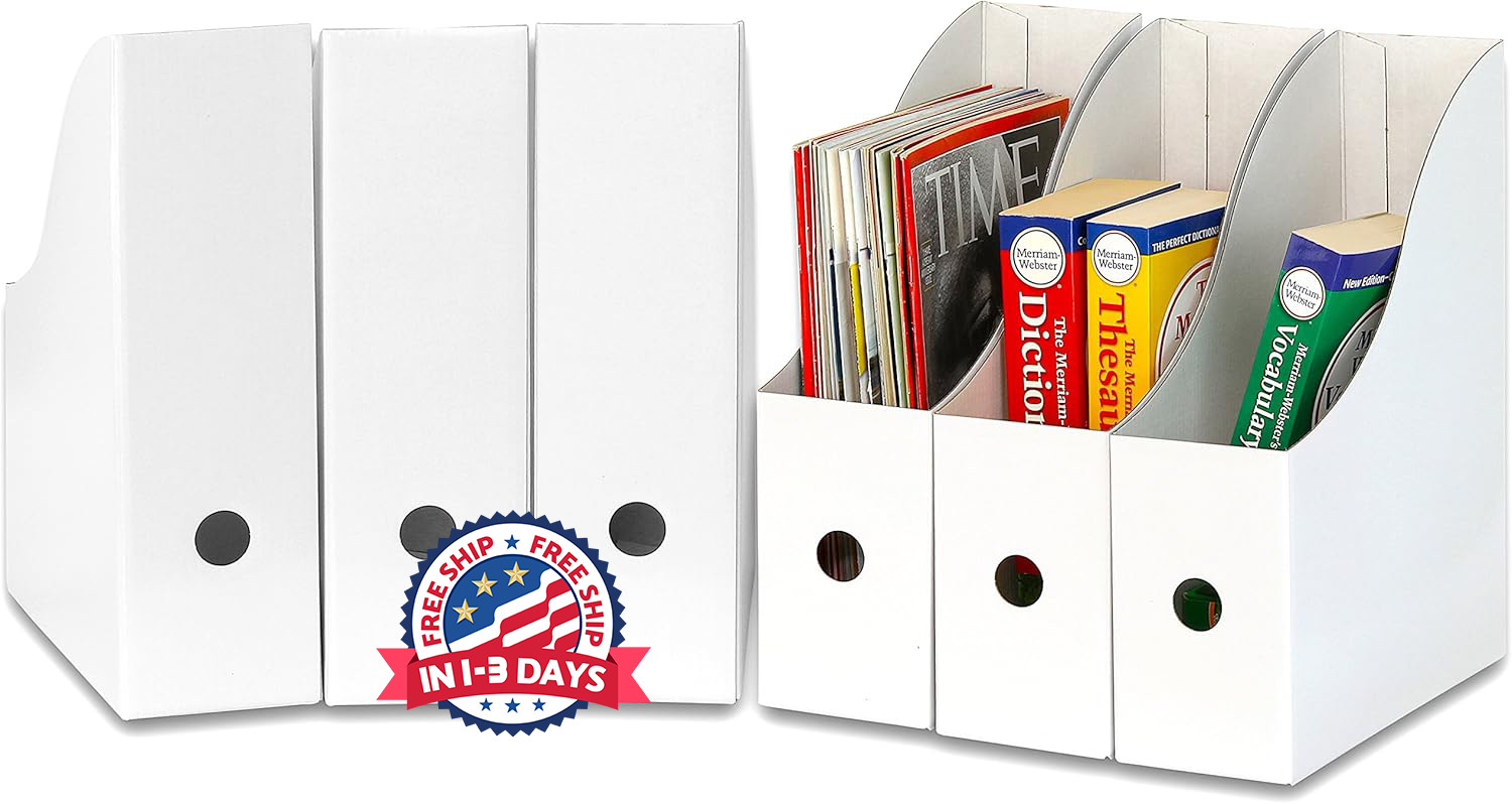 Organizador de revistas plegable de cartón, paquete de 6, color blanco