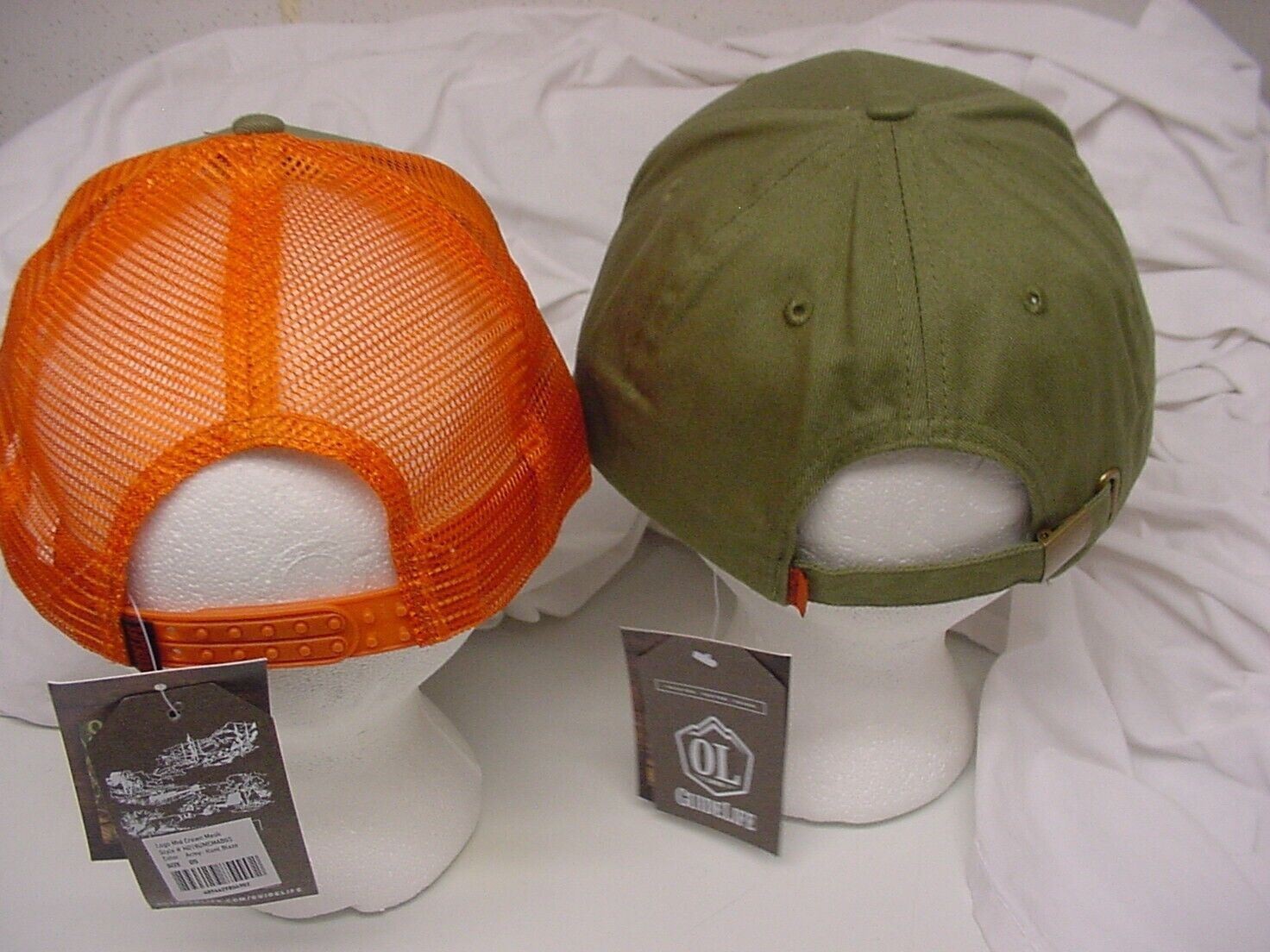 2 COUNT LOT OL OUTDOOR LIFE GUIDELIFE ARMY GREEN & ARMY HUNT BLAZE HAT LOGO NEW