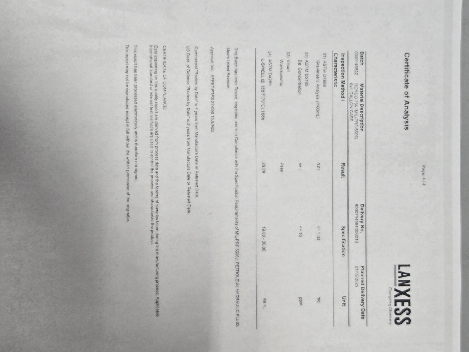 Royco 756 1 Gal With Certs And Test Report
