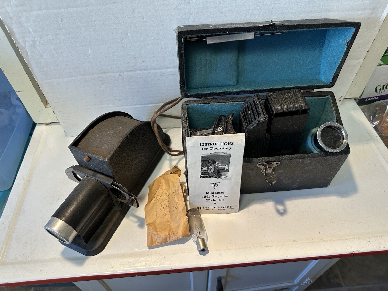 2 Vtg Slide Projectors Vokar & Society Visual Education SVE Miniature Model RK