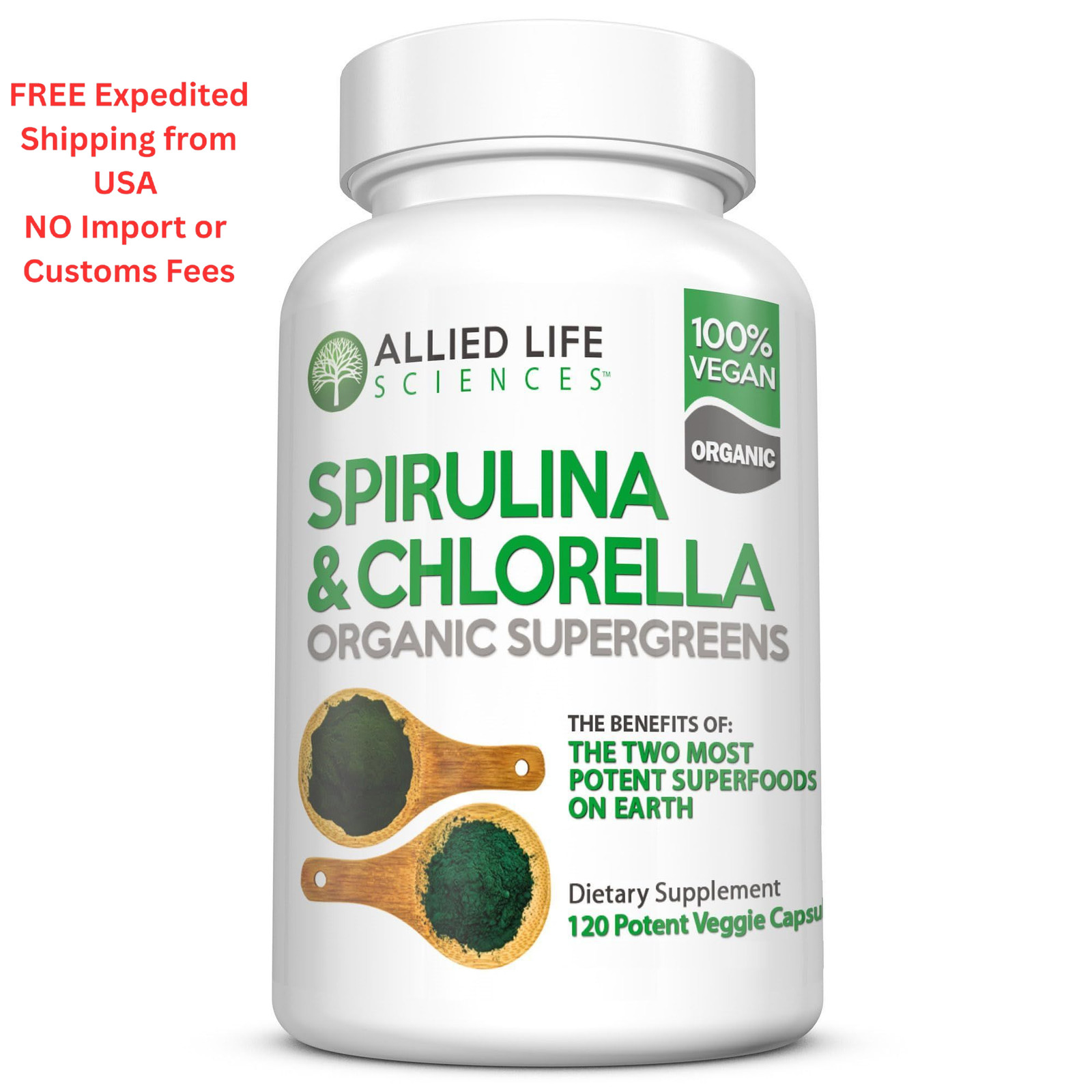 Allied Life Spirulina and Chlorella | Organic 120 Count (Pack of 1)