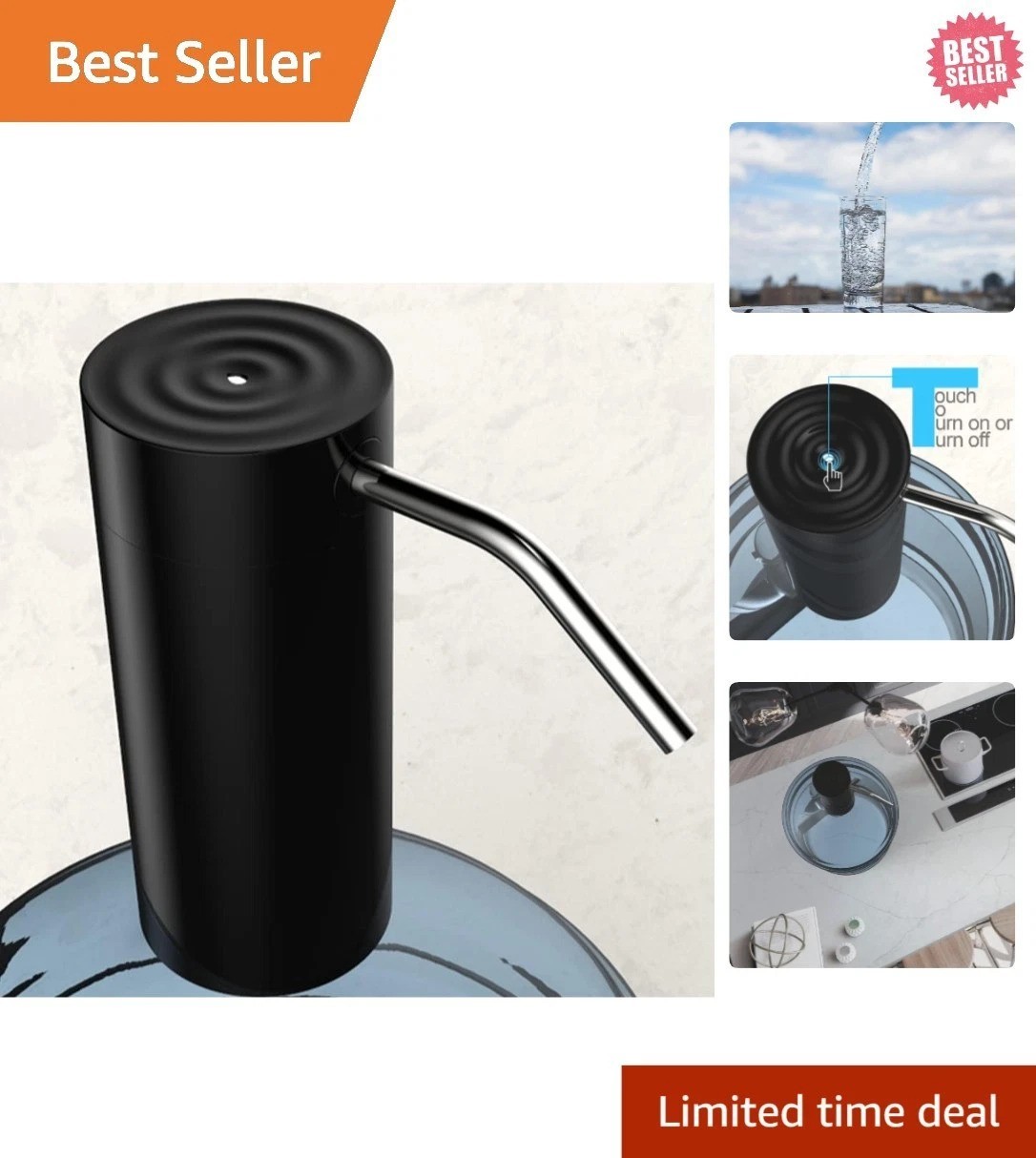 Rechargeable Automatic Water Dispenser - Elegant Touch Button for Effortless Use