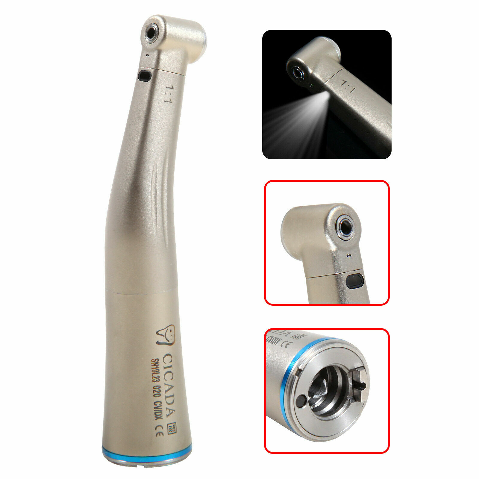 SANDENT Dental Fiber Optic LED Low Speed Contra Angle Handpiece 1:1 FDA