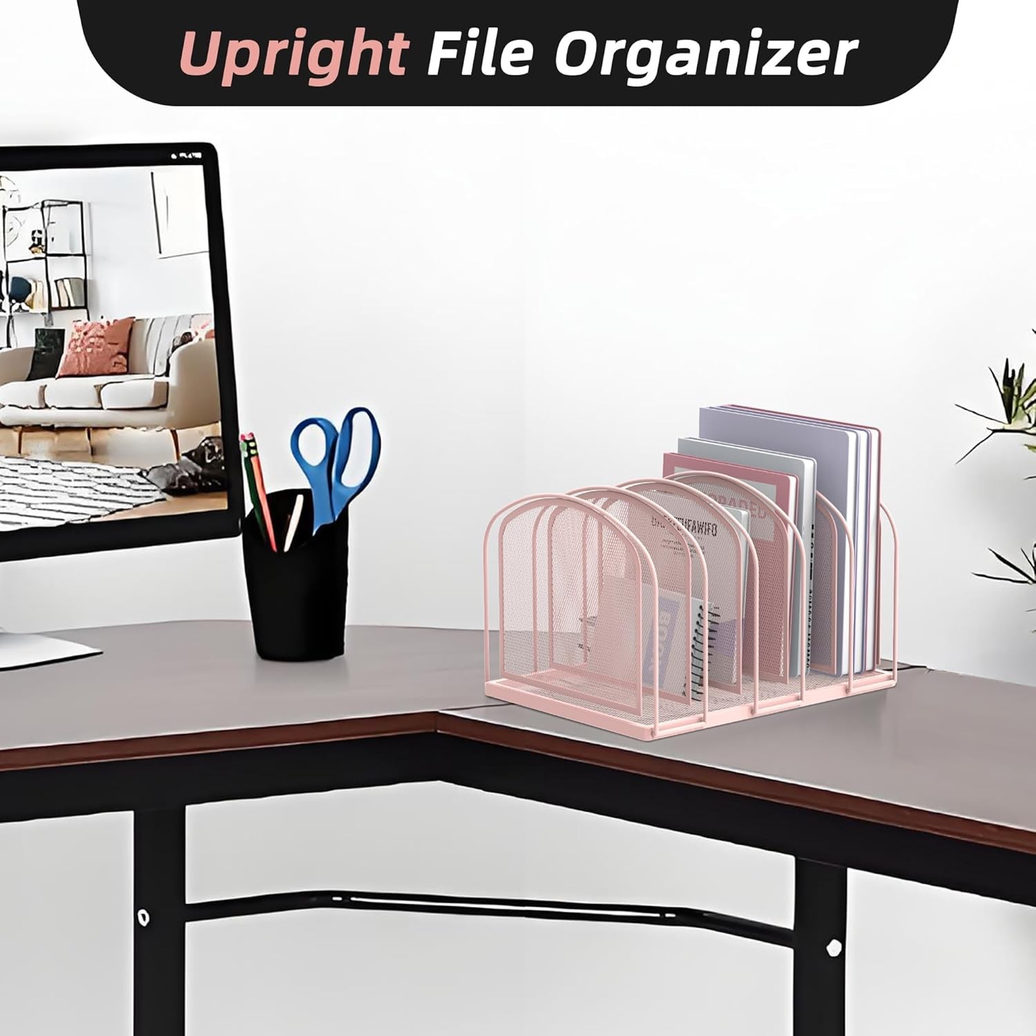 5 Section Pink Mesh Desk File Organizer