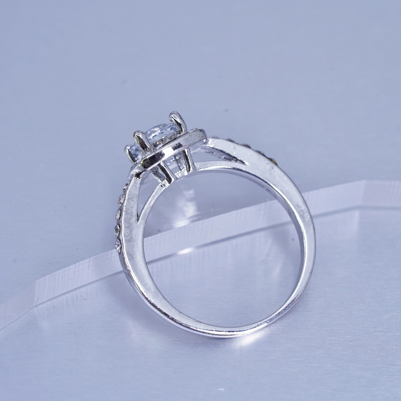 Size 7.25, vintage Sterling 925 silver statement engagement ring w/ cluster Cz