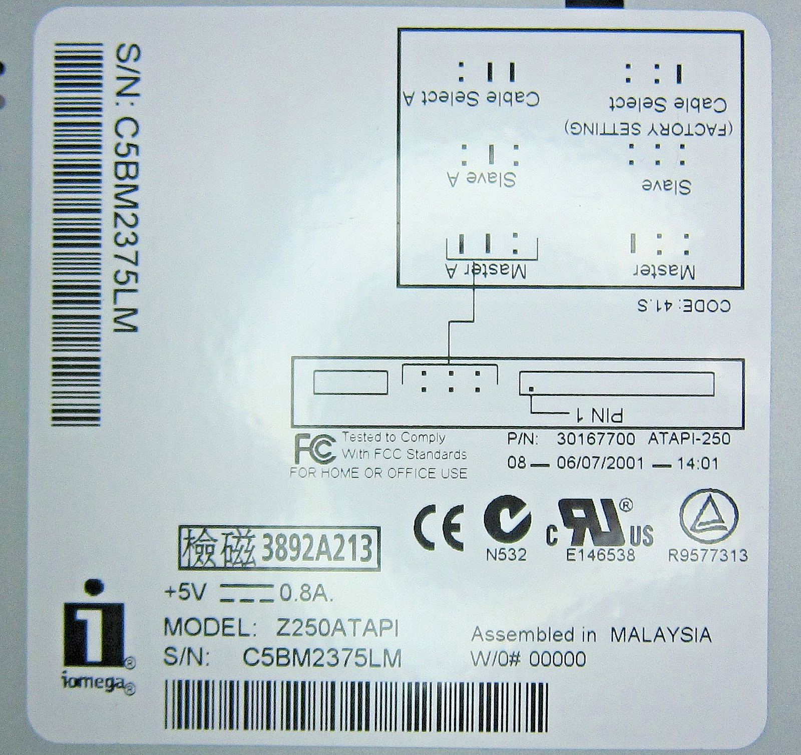 Genuine Iomega Z250ATAPI 3.5" Zip Drive