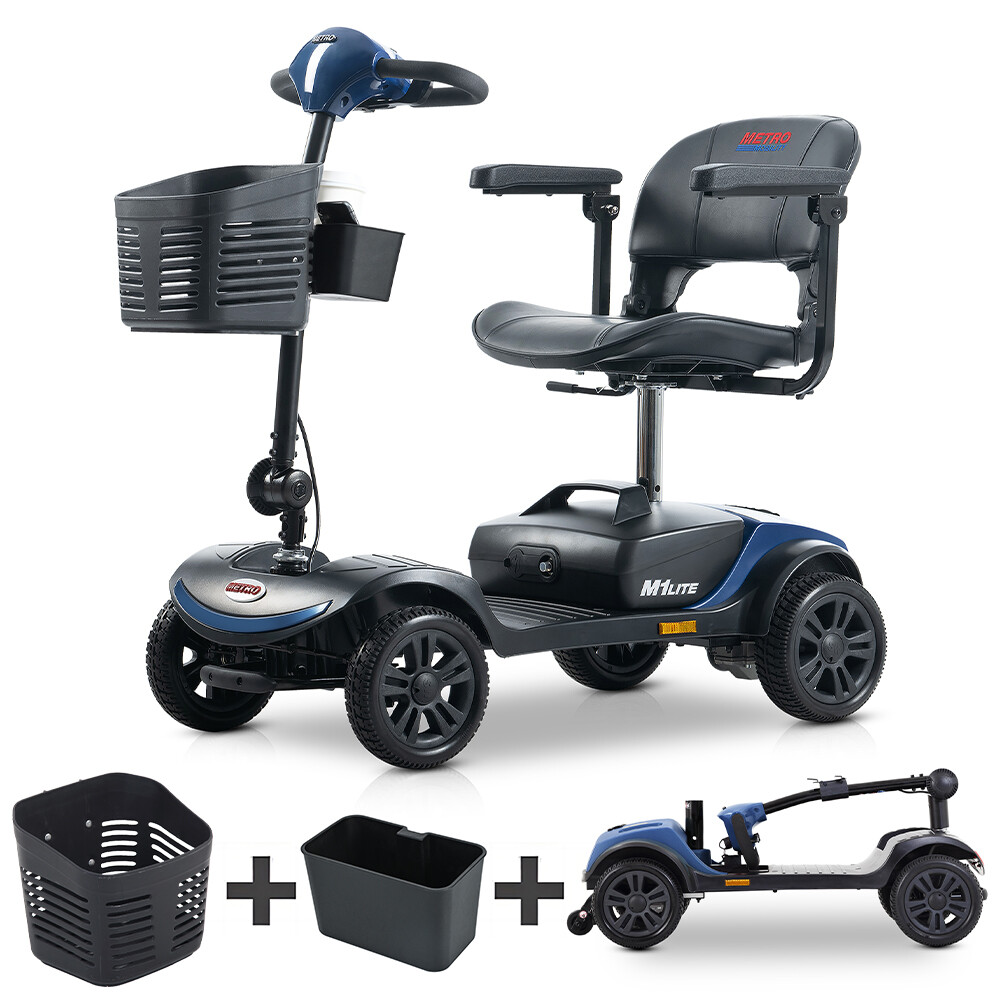 Outdoor 4 Wheels Folding Portable Electric Scooter with Plastic Basket & Box