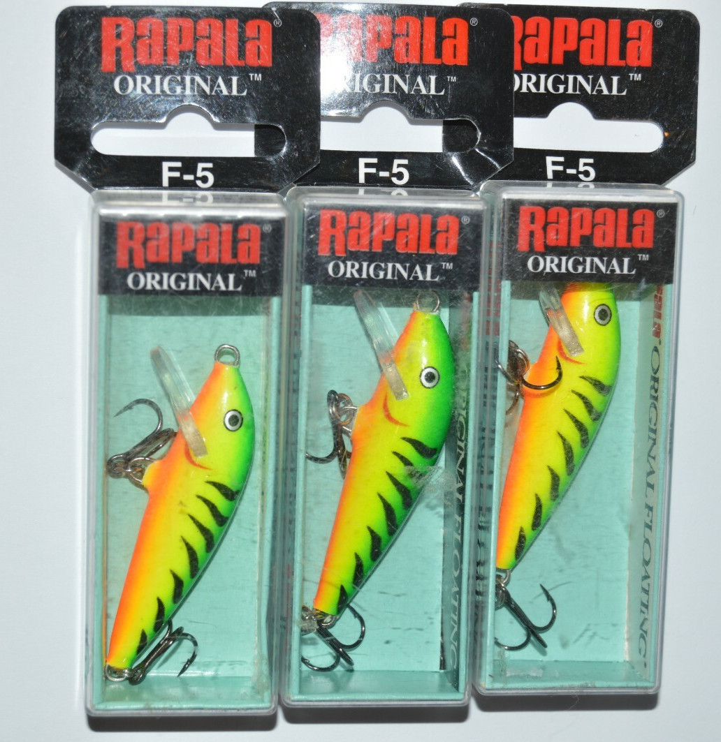 3 lures rapala f-5 ft firetiger minnow f5 original floating lure 2" 1/16oz
