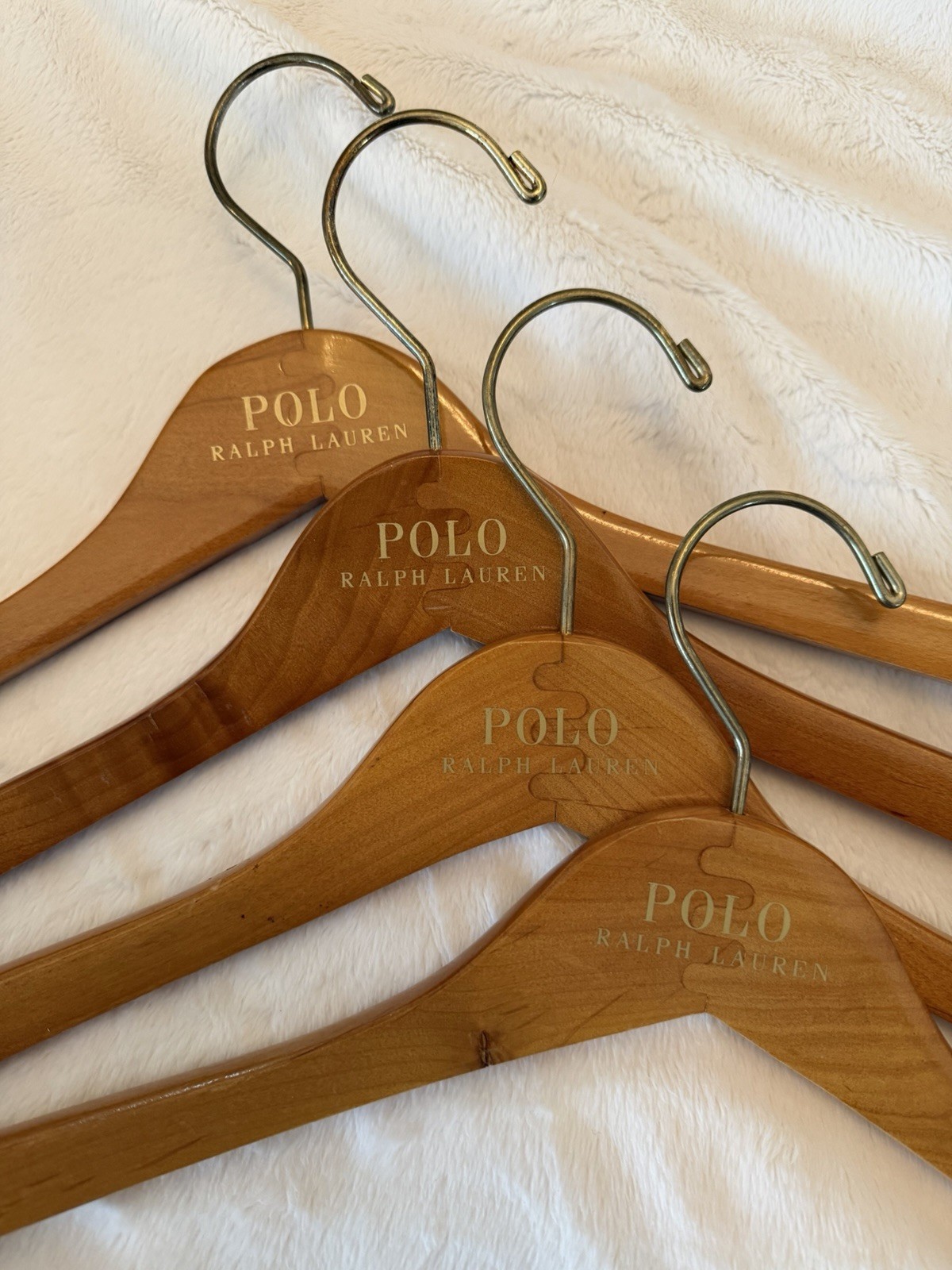 4 Curved POLO RALPH LAUREN Brown Wood Shirt Dress Retail Coat Clothes Hangers