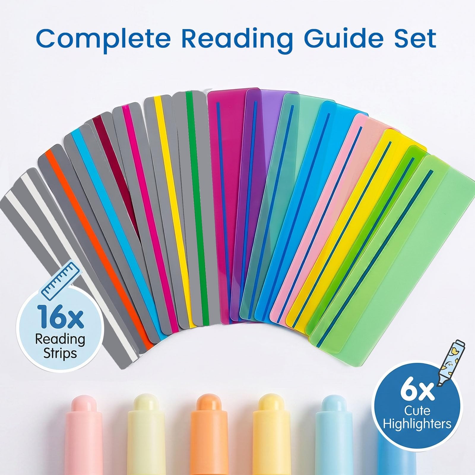 Koogel 22 Piece Guided Reading Strips Kit, 16 Colored Large, Assorted