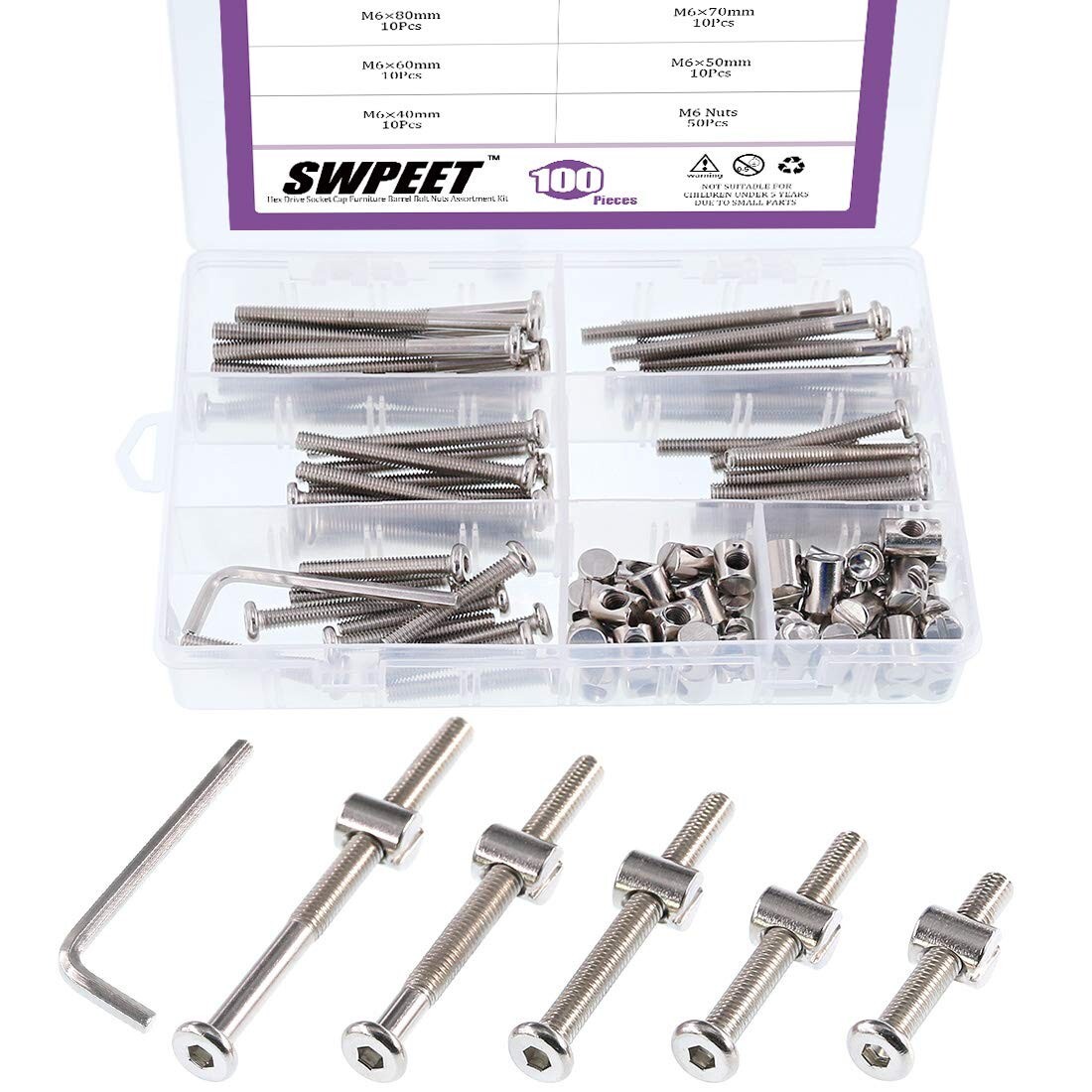 Versatile 100Pcs M6 Bolts & Nuts Set for Furniture - Corrosion-Resistant Steel