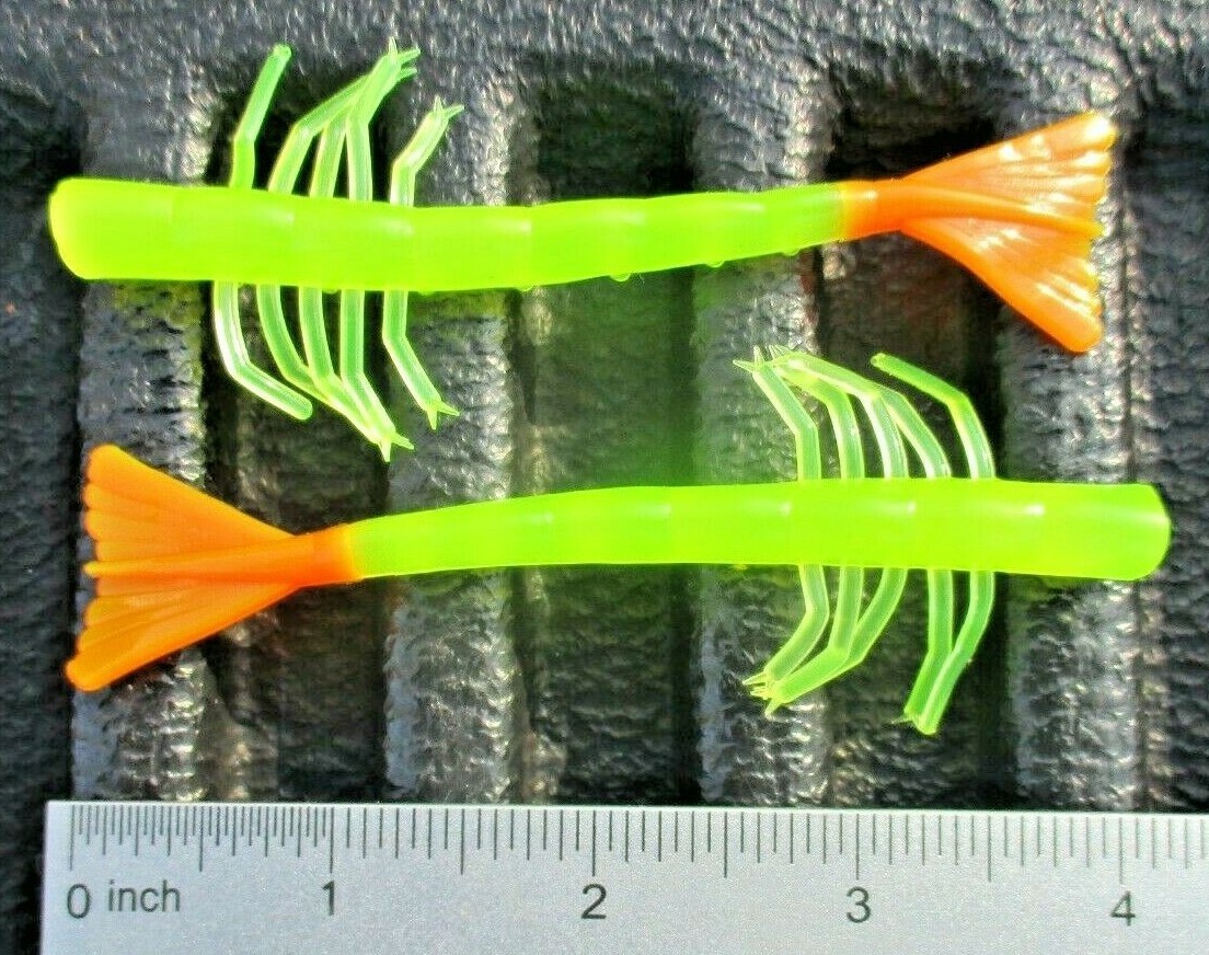 10ct Clear CHARTREUSE ORANGE Tail 4"SHRIMP TAIL GRUBS Bass Lures Saltwater Baits