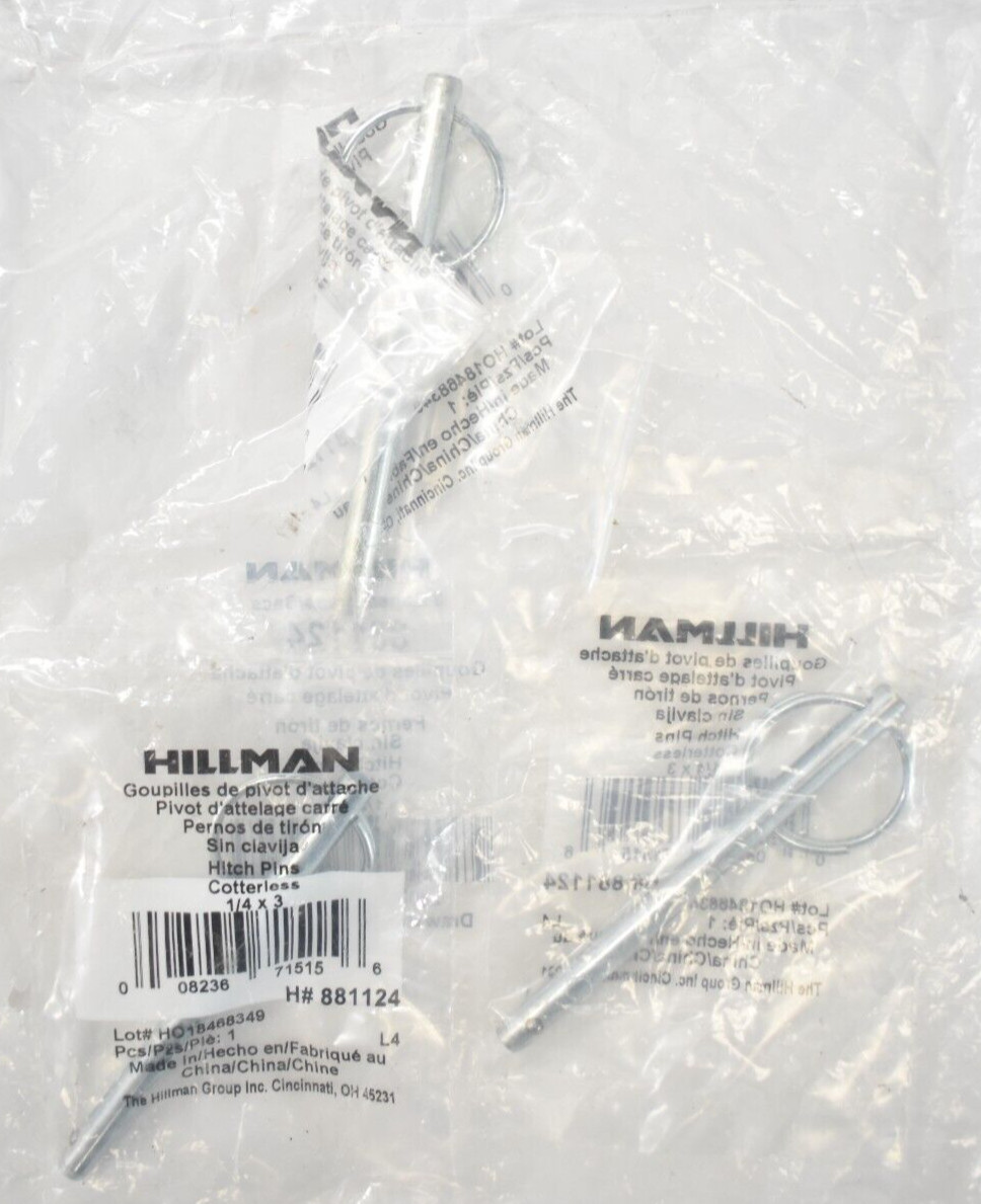 Lot of 3 Hillman Hitch Pins Cotterless 1/4" x 3" 881124 Genuine OEM Hardware