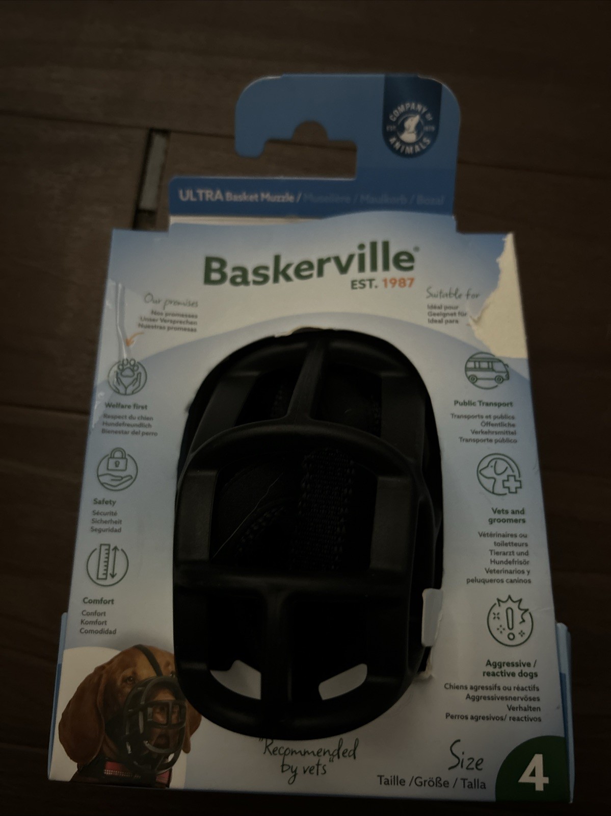 Baskerville Ultra Muzzle for Dogs - Size 4 - Adjustable & Comfortable - New