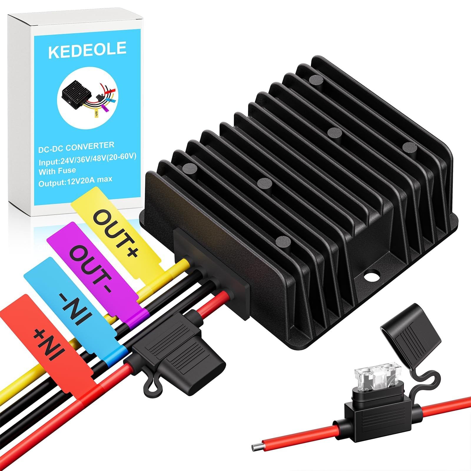 36V 48V to 12V 20A Step Down Converter-Golf Cart Voltage Reducer with Fuse|36...