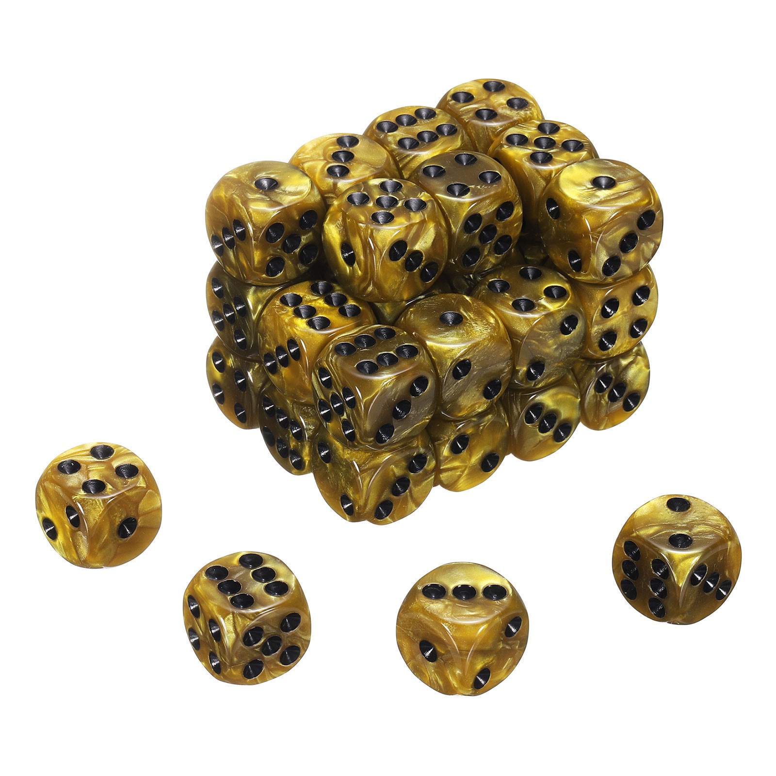 48Pcs 6 Sided Colored Standard Dice, Acrylic D6 Pearl Pattern Dice, Gold/Black