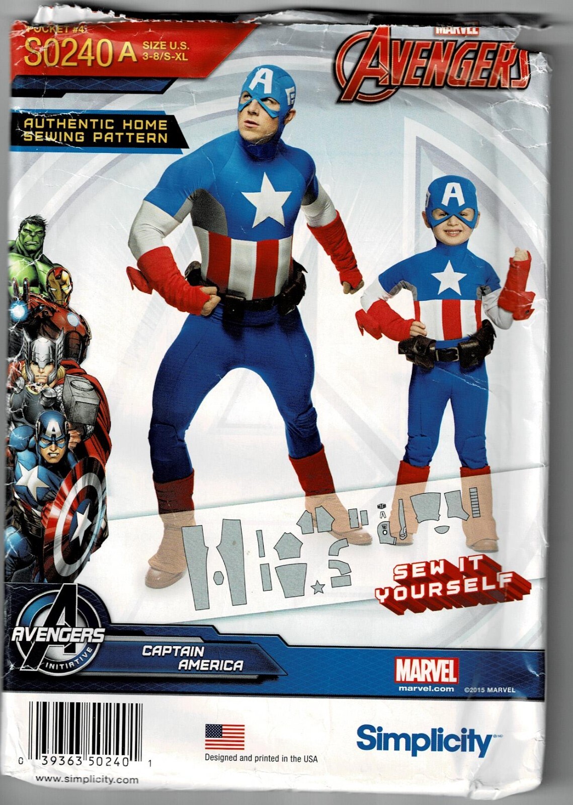Simplicity 0240 Boys Mens Capt. Amer. Cosplay Costumes Size 3-8/S-XL UNCUT FF