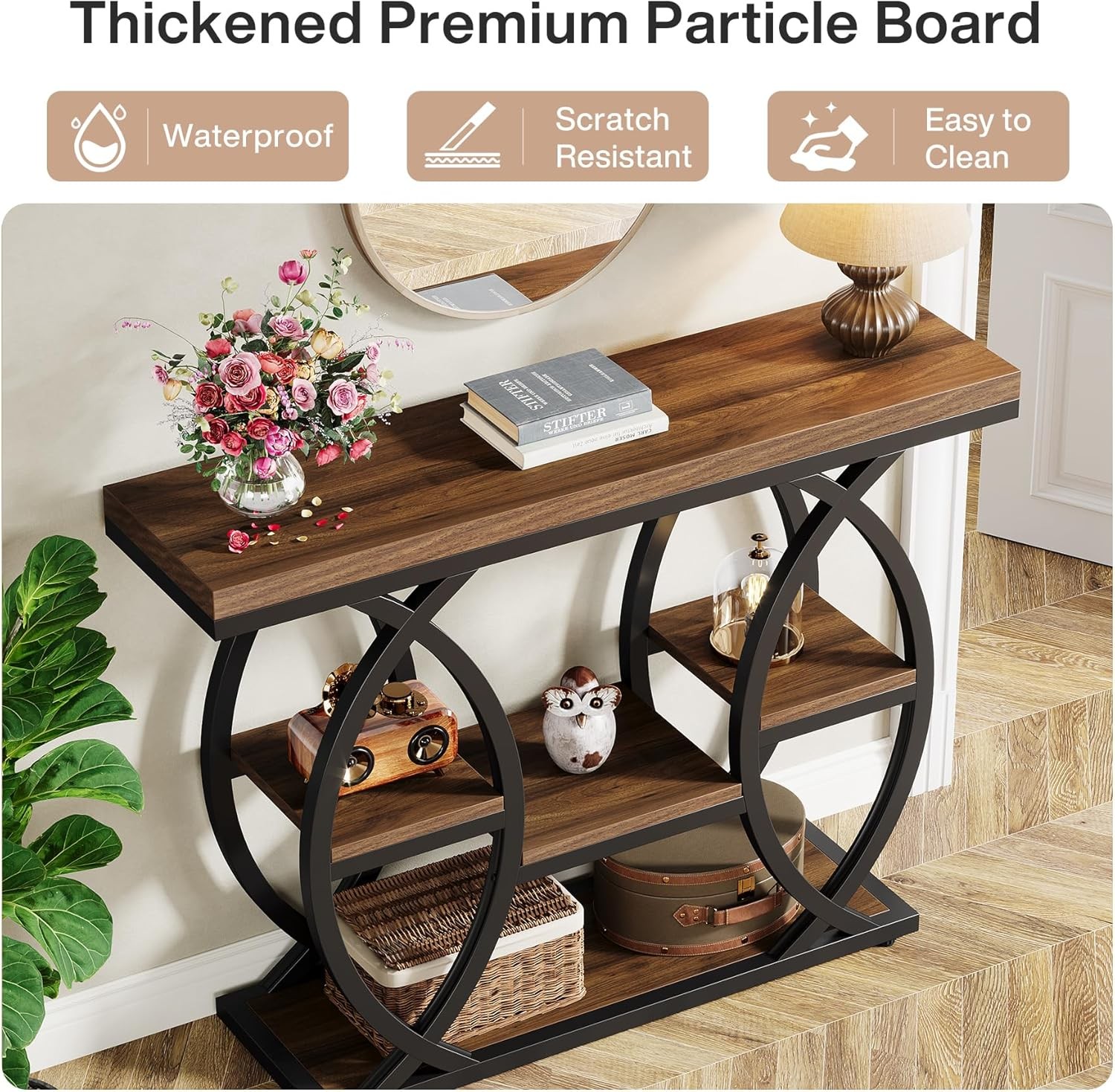 39.4" Console Table, Industrial 4-Tier Entryway Sofa Table with Storage Shelves