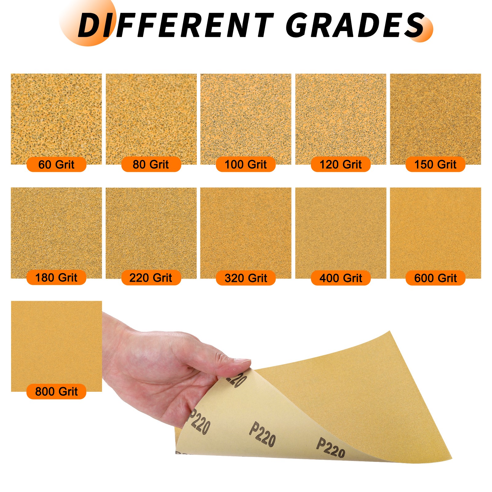 25 Pcs 220 Grit Dry Sandpapers, 9 x 11 Inch Sand Papers, Gold