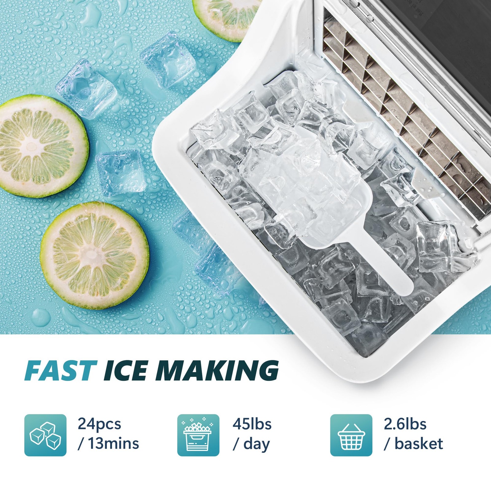 Ice Cube Maker Machine Countertop, 2 Ways to Add Water, 45Lbs/Day 24 Pcs Read...