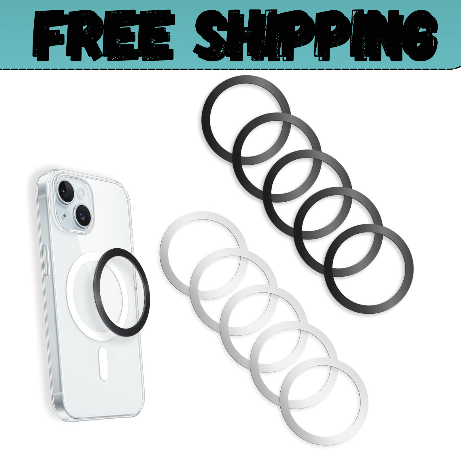 10 Pack Universal Metal Rings, Magnetic Ring for Phone Cases & Wireless Charg...