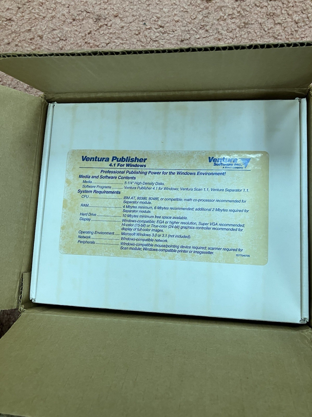 XEROX VENTURA PUBLISHER 4.1 FOR WINDOWS-5.25”DISKS-VENTURA SOFTWARE INC-NEW-BOX