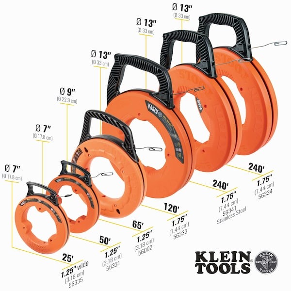 Klein Tools 56333 Steel Fish Tape, 1/8-Inch X 120-Foot