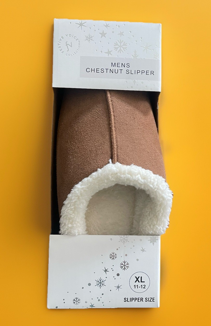 New In Box Festive Voice Men's Slippers -Chestnut Brown - XL  11-12