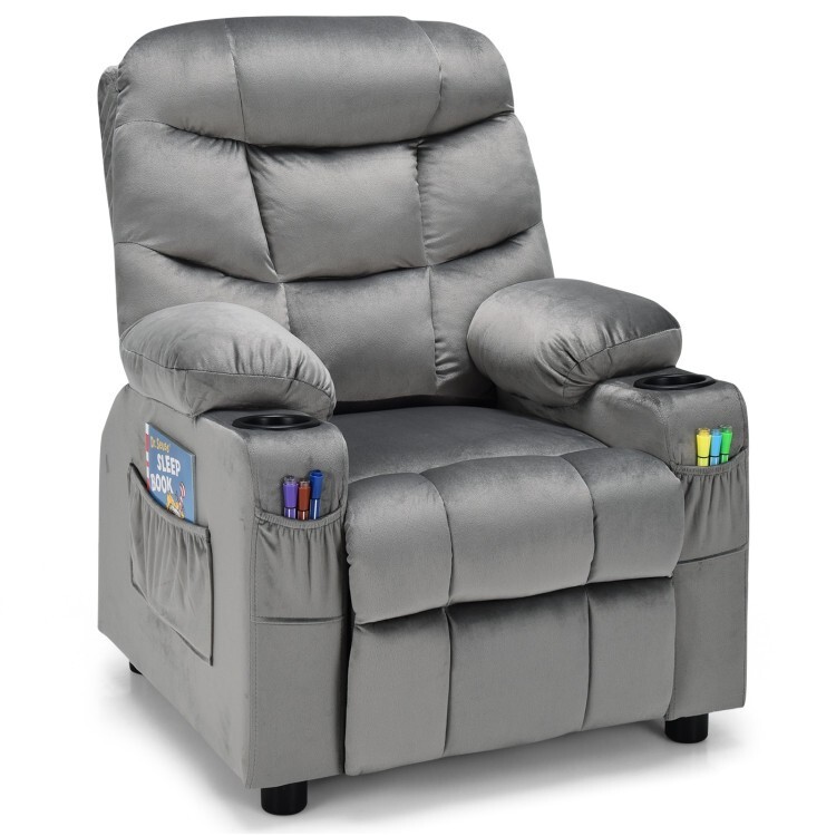 Kids PU Leather Kids Recliner Chair Toddler Upholstered Velvet Seat W/Cup Holder