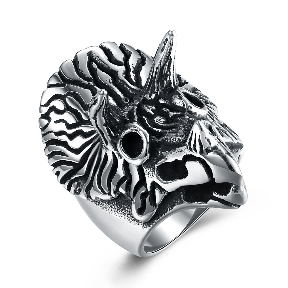 Big Horn Dinosaur Triceratops Ring Stainless Steel Vintage Men's Animal Ring