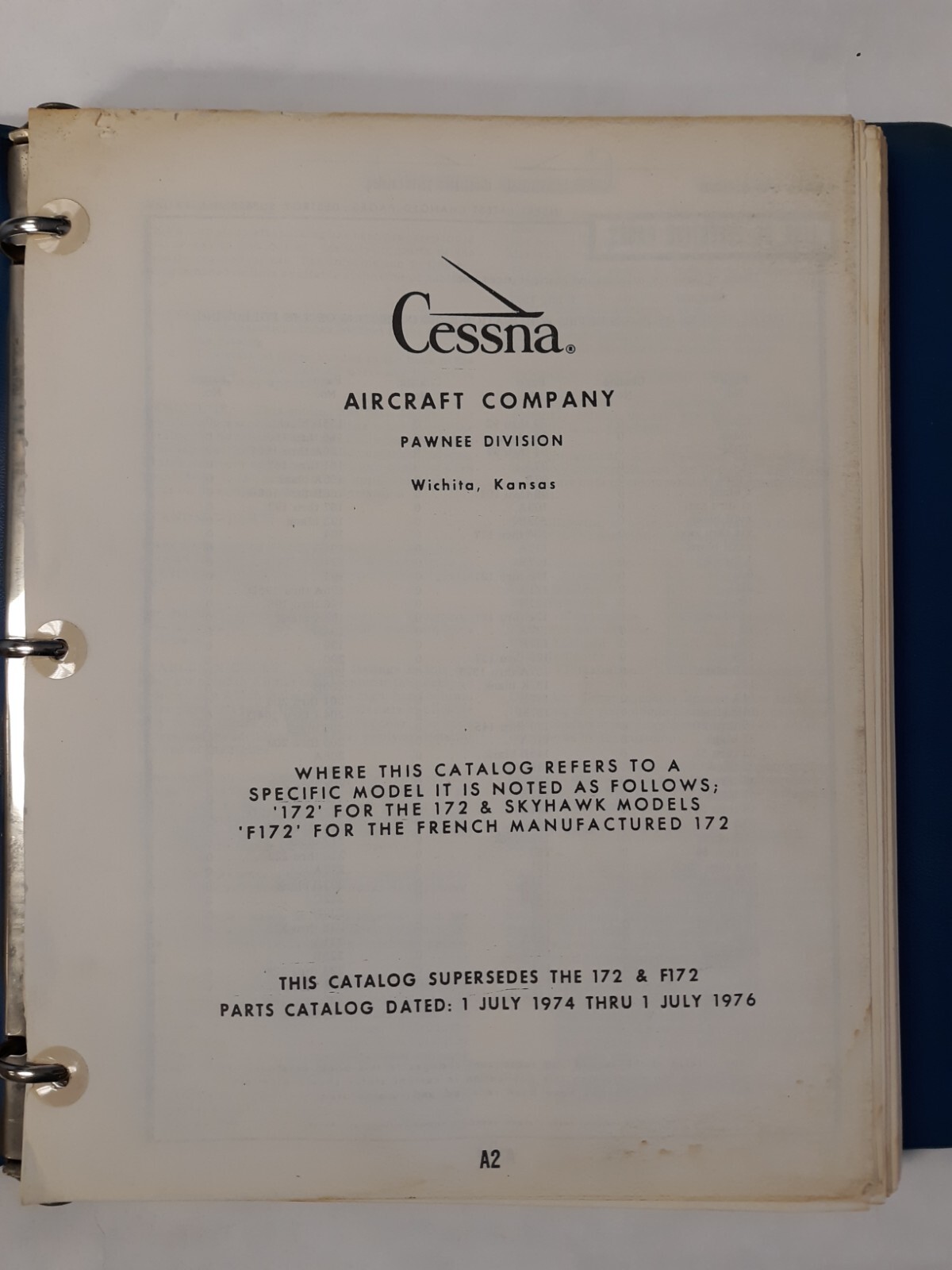 Cessna 1975-77 Model 172 Series Parts Catalog, July 1, 1976 Original