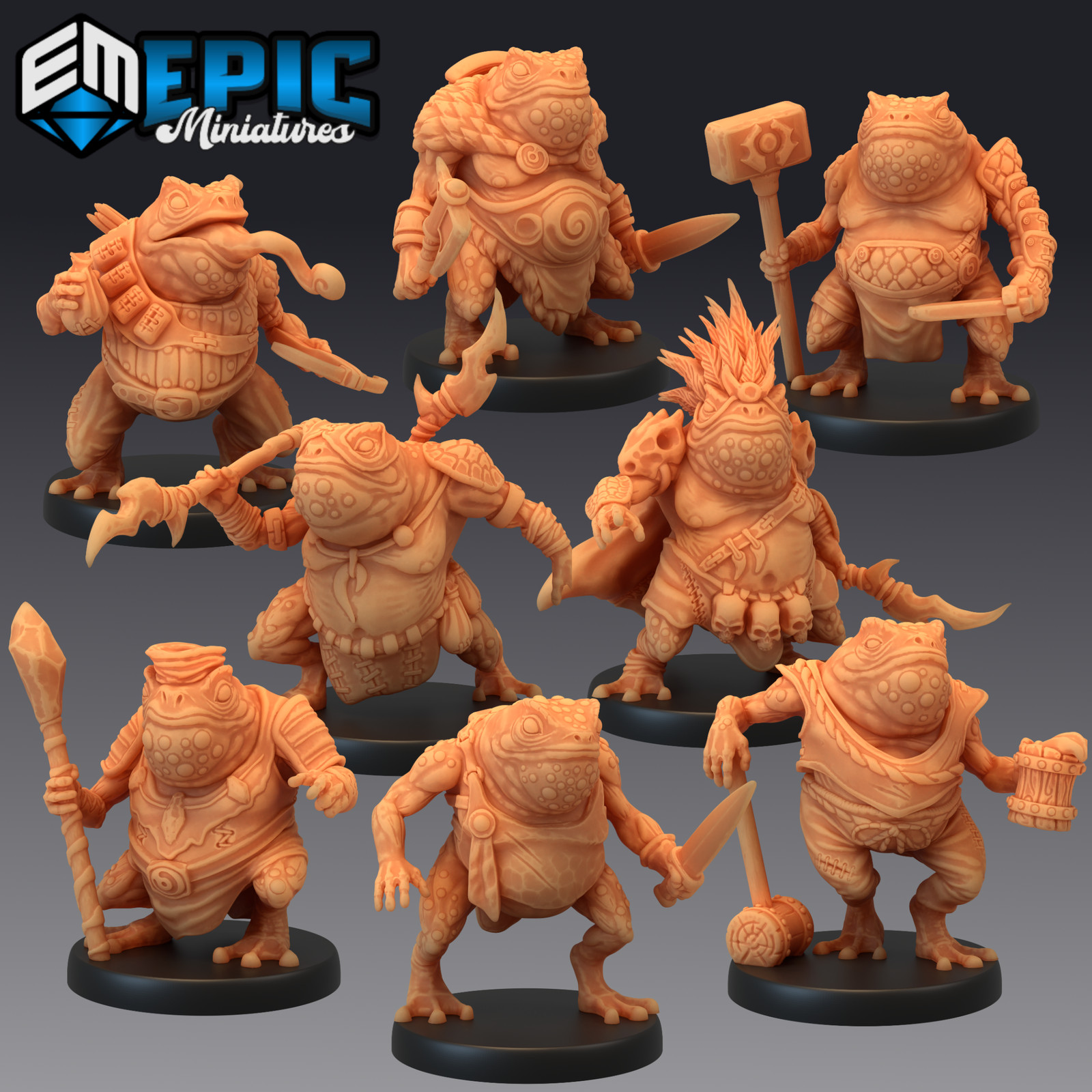 TOAD FOLK, Dungeons and Dragons Miniatures, D&D Fantasy Humanoid Frog Warrior
