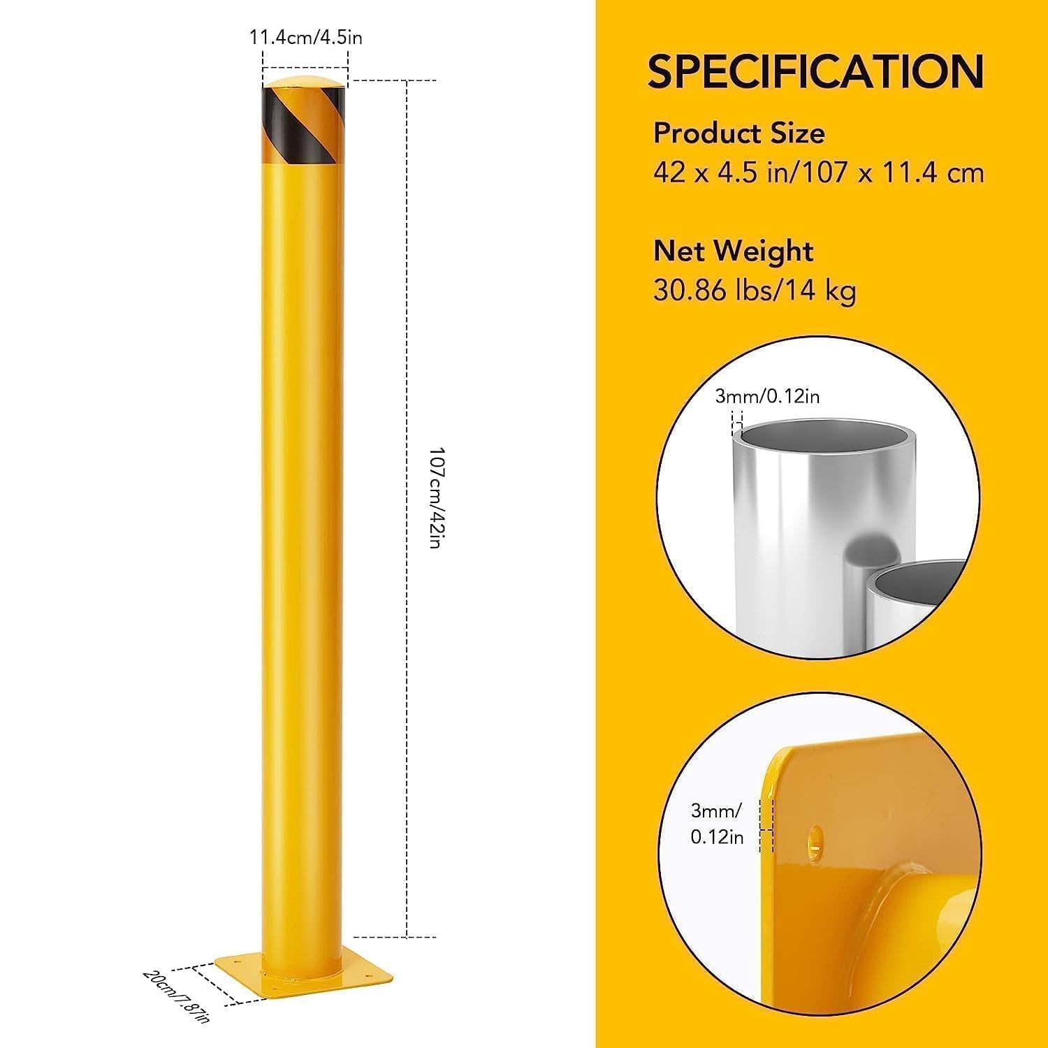 ✨2Pack 42'' Safety Bollard Posts for Facility & Current Protection 4.5" Diameter