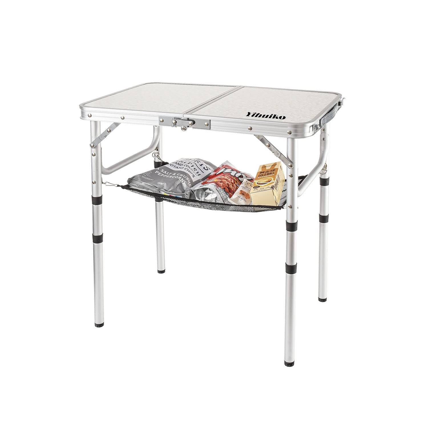 Adjustable Height Camping Table with Mesh Layer, 23.6" x 15.7" Portable Foldi...