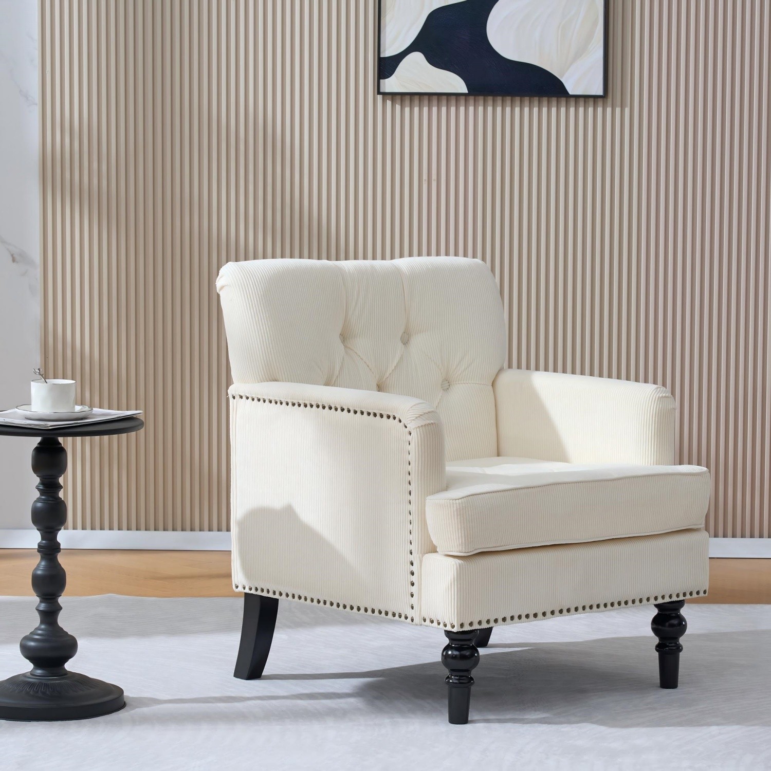 Corduroy Accent Chairs Modern Lounge Armchair w/ Solid Wood Legs for Living Room