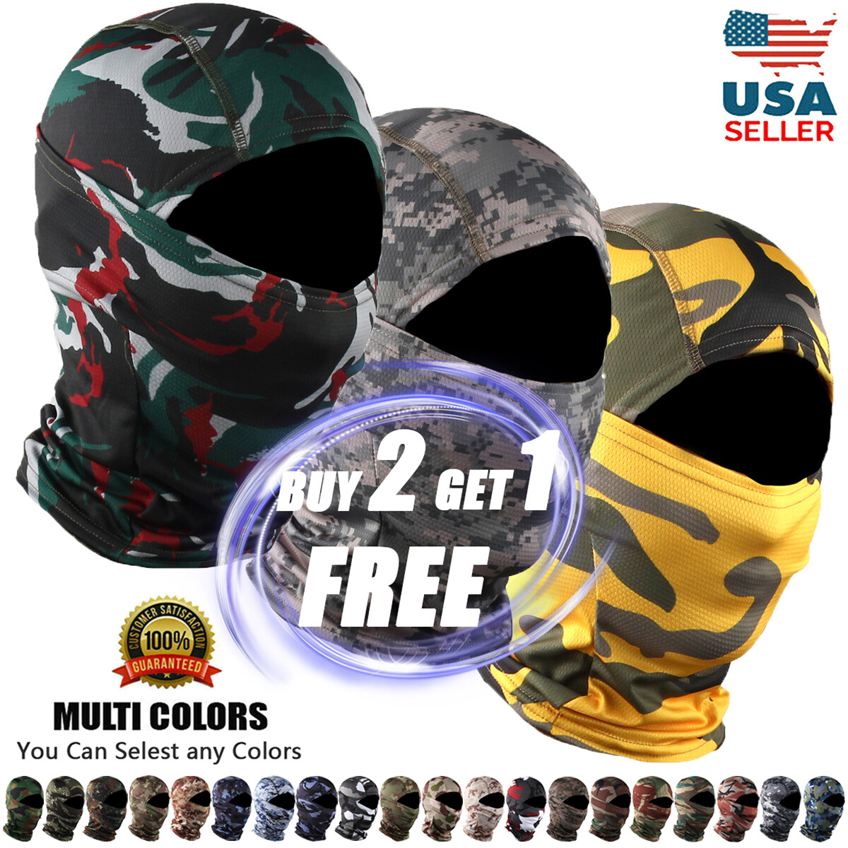 Tactical Balaclava Camo Face Mask UV Protection Ski Sun Hood Cover for Men Women