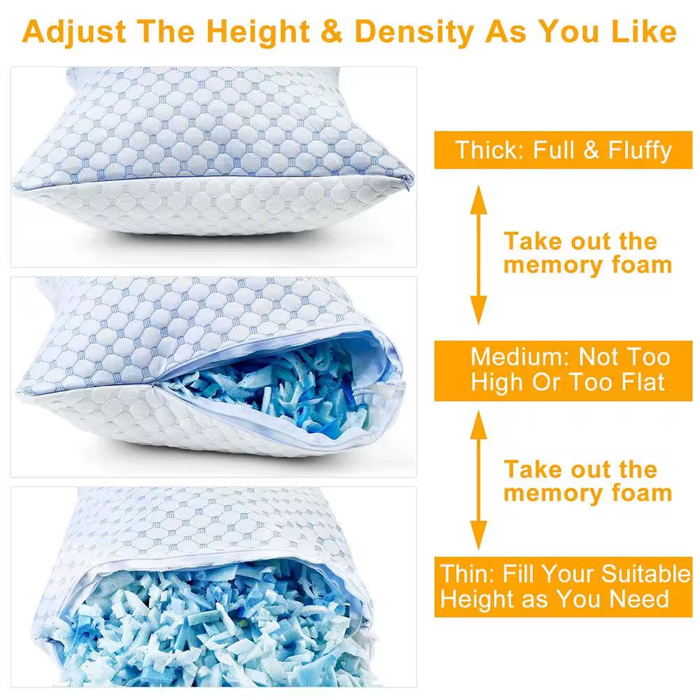 2-Piece Queen Size Cooling Memory Foam Pillow, Ventilated Soft Double Sided Bed