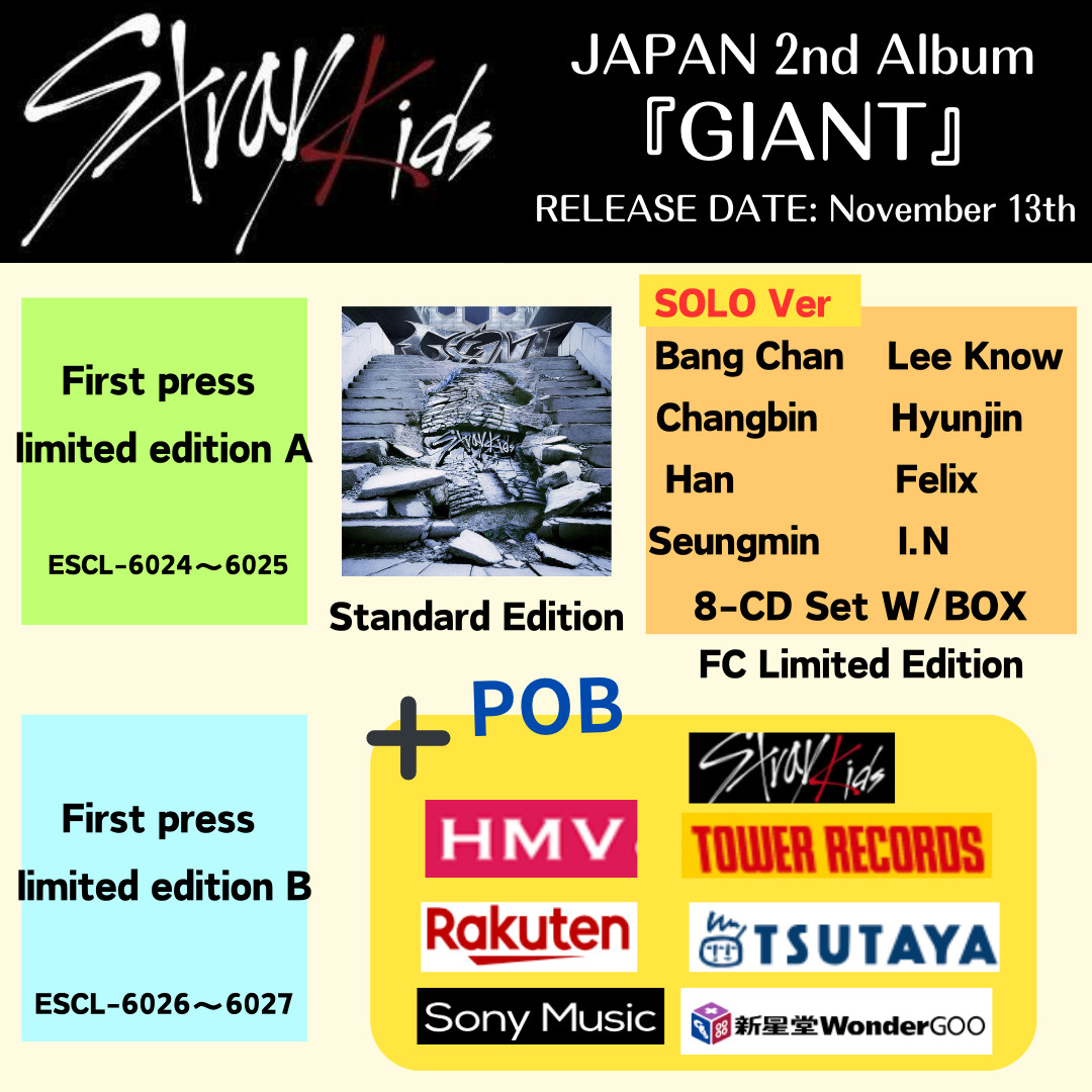 Stray kids JAPAN 2nd ALBUM "GIANT" FC Limited SOLO CD SEALED W/POB SKZ