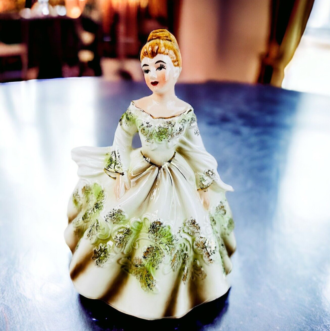 vtg 50s  Ceramic porcelain victorian girl w long dress planter 5860