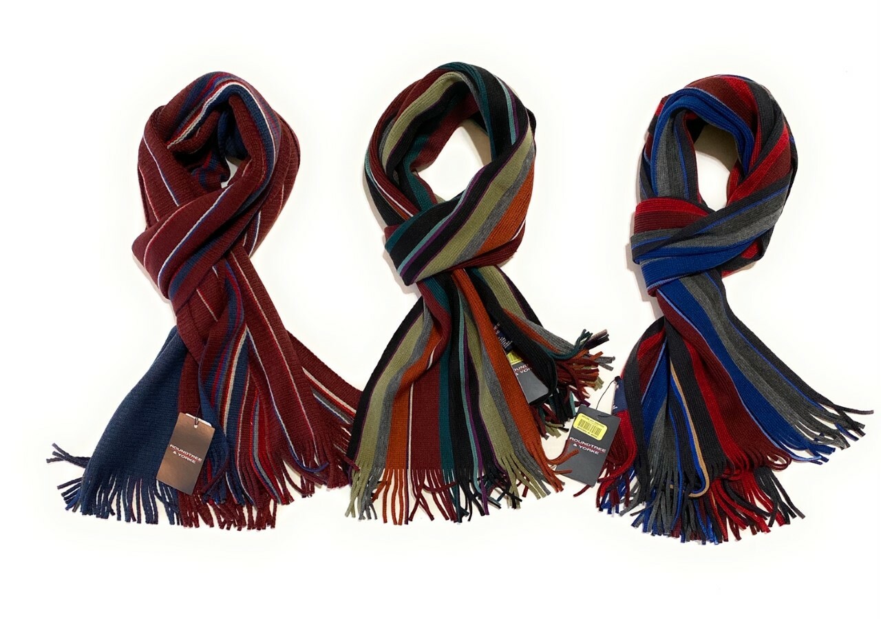 New Lot of 3 Roundtree & Yorke Men's Ribbed Long Woven Knit Scarves Multi Color