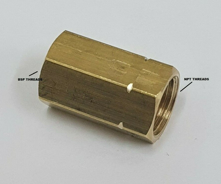 1/8" NPT Female x 1/8 BSP Equal  Female BRASS Nut- Bush Connecting Adapter