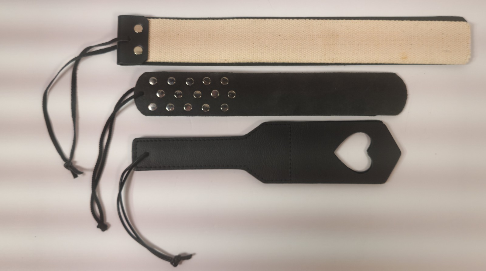 Lot of Three - Leather Paddle Slappers. Black BDSM Gear