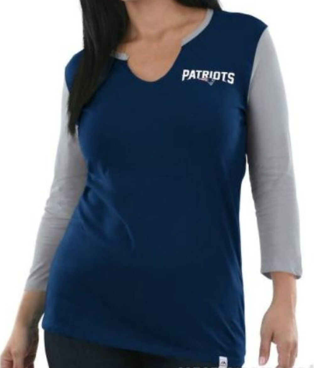 Majestic New England Patriots Women's NFL Game Legend 3/4 Sleeve V-Notch Shirt