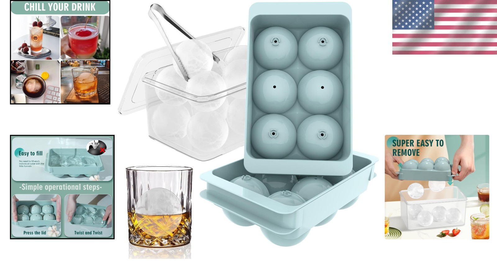 Versatile Ice Ball Maker for Whiskey, Cocktails - Large Round Mold - 2 Pack