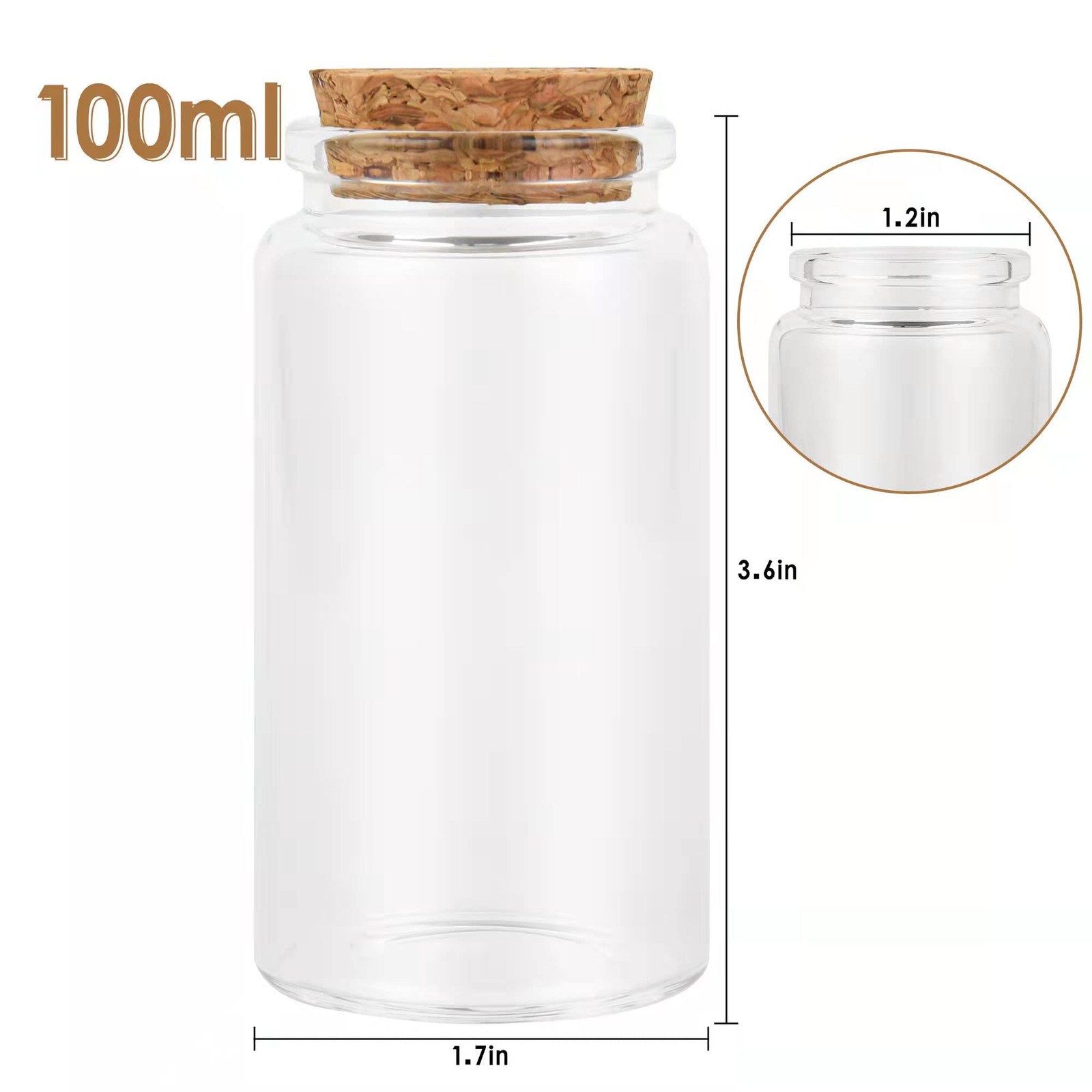 3PC100ML Empty Glass Jars with Cork Stoppers for DIY Art Crafts Projects