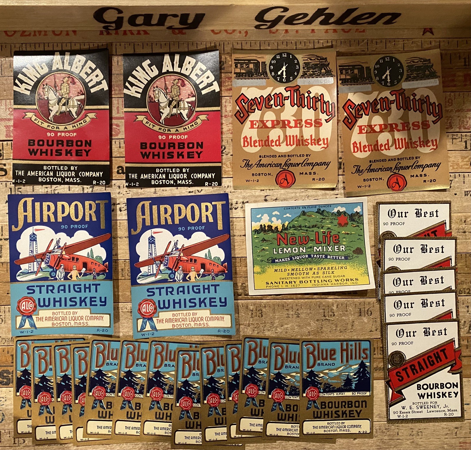 Lot of 25 Labels 24 American Liquor Co. WHISKEY LABELS - Boston Mass & one Mixer