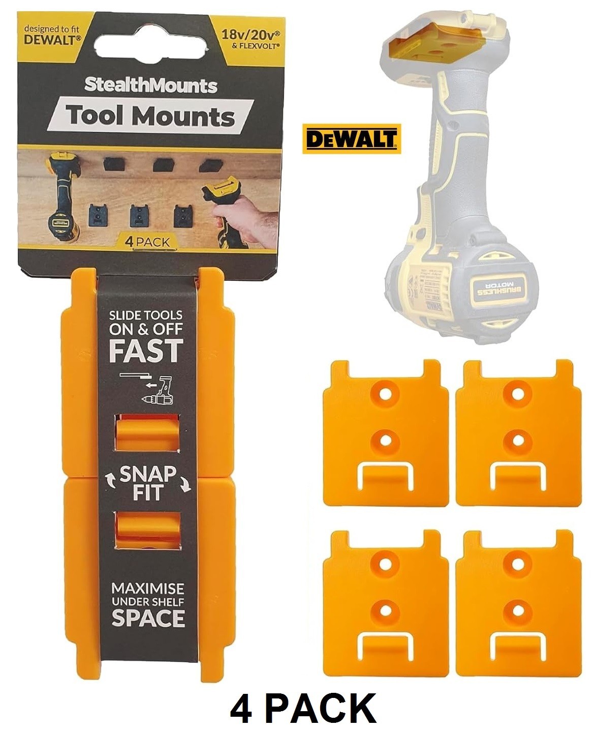 StealthMounts Tool Holder Tool Mounts Compatible With DeWalt 18v & 20v, Flexvolt