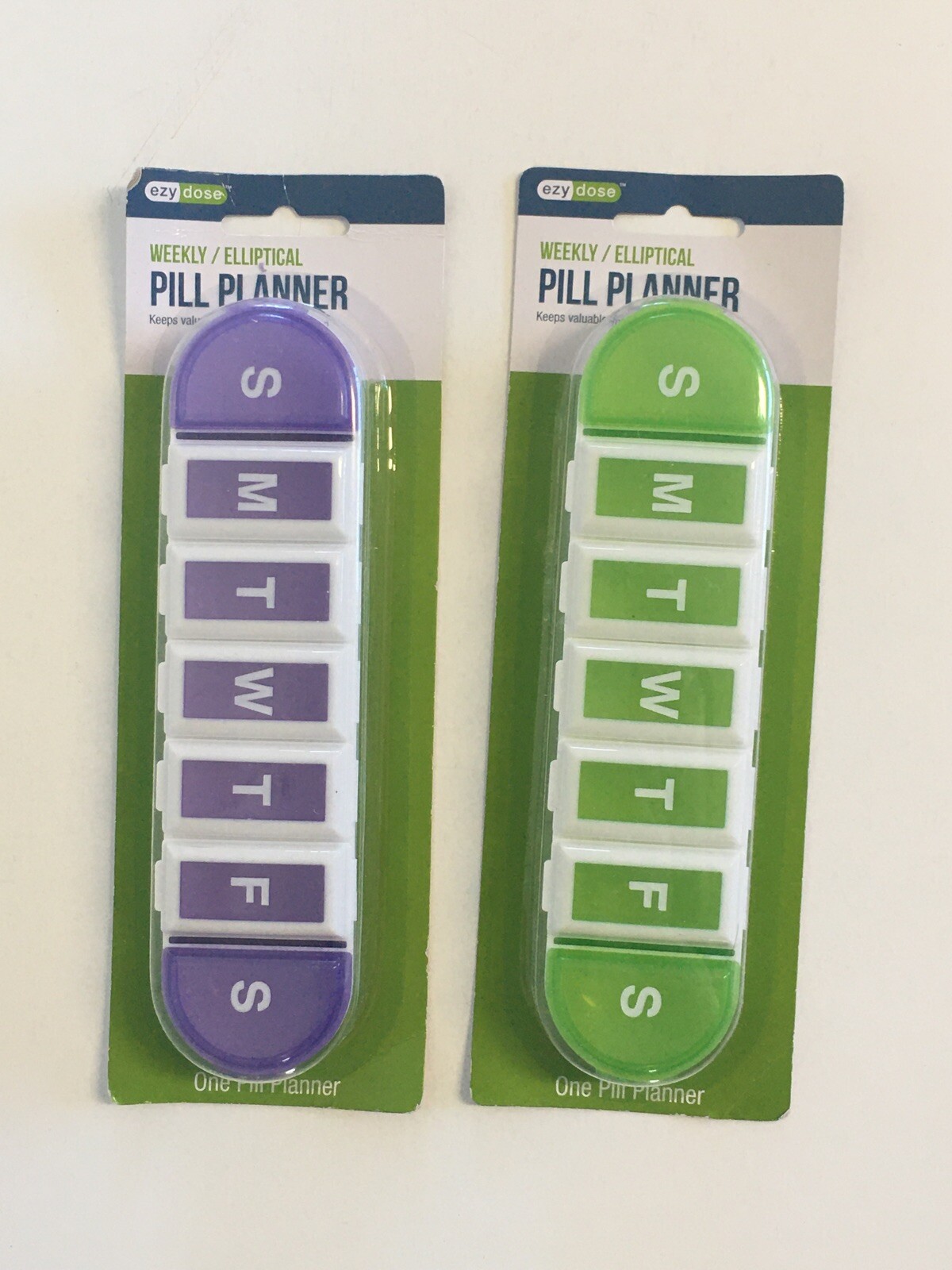 2 pk Ezy Dose 7 Day Elliptical Pill Reminder Box Case Medicine Organizer 67395